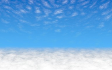 Blue sky background with white clouds. Cumulus white clouds in the clear blue sky in the morning. 3D illustration