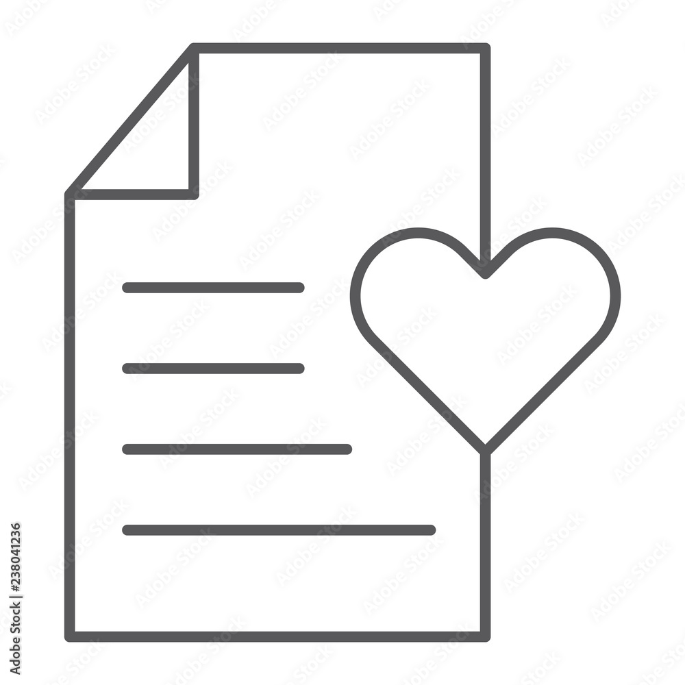 Poster wish list thin line icon, paper and document, checklist sign, vector graphics, a linear pattern on a