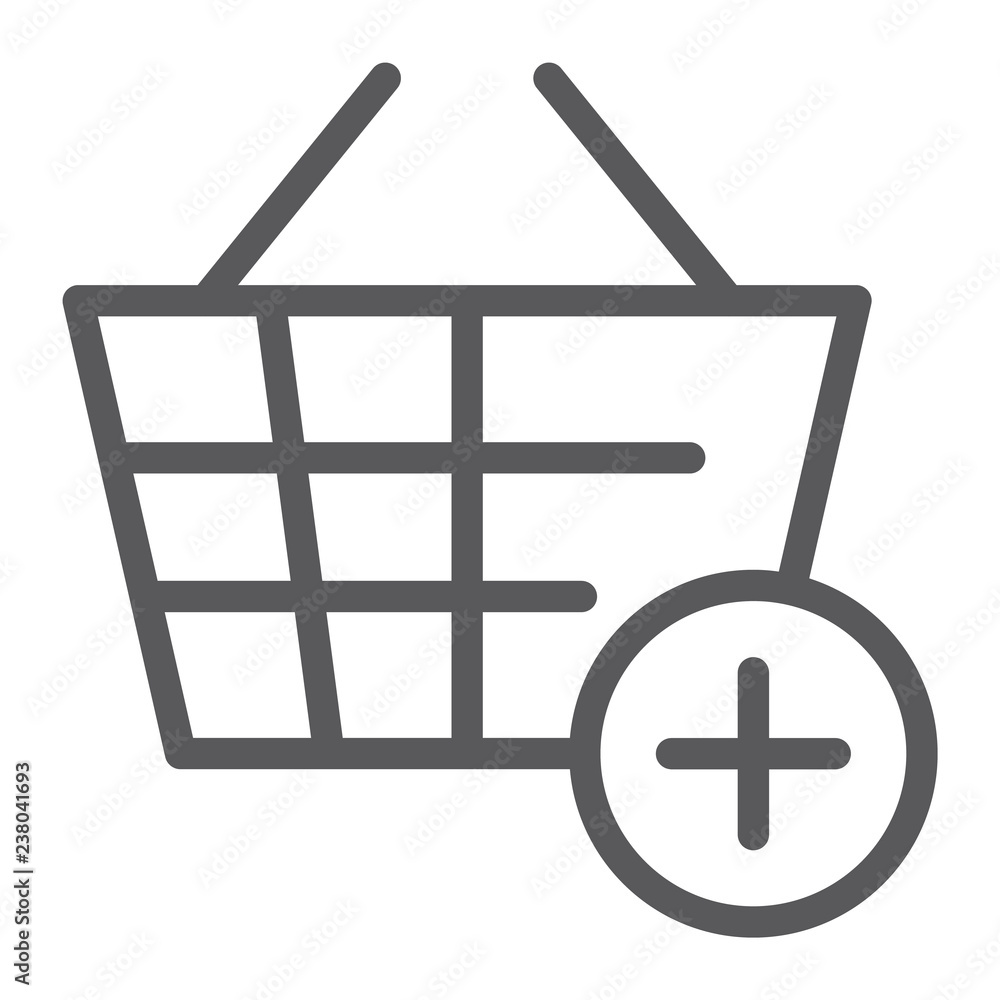 Poster add to bucket line icon, internet and shop, shopping basket sign, vector graphics, a linear pattern 