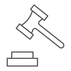 Auction thin line icon, justice and law, hammer sign, vector graphics, a linear pattern on a white background.