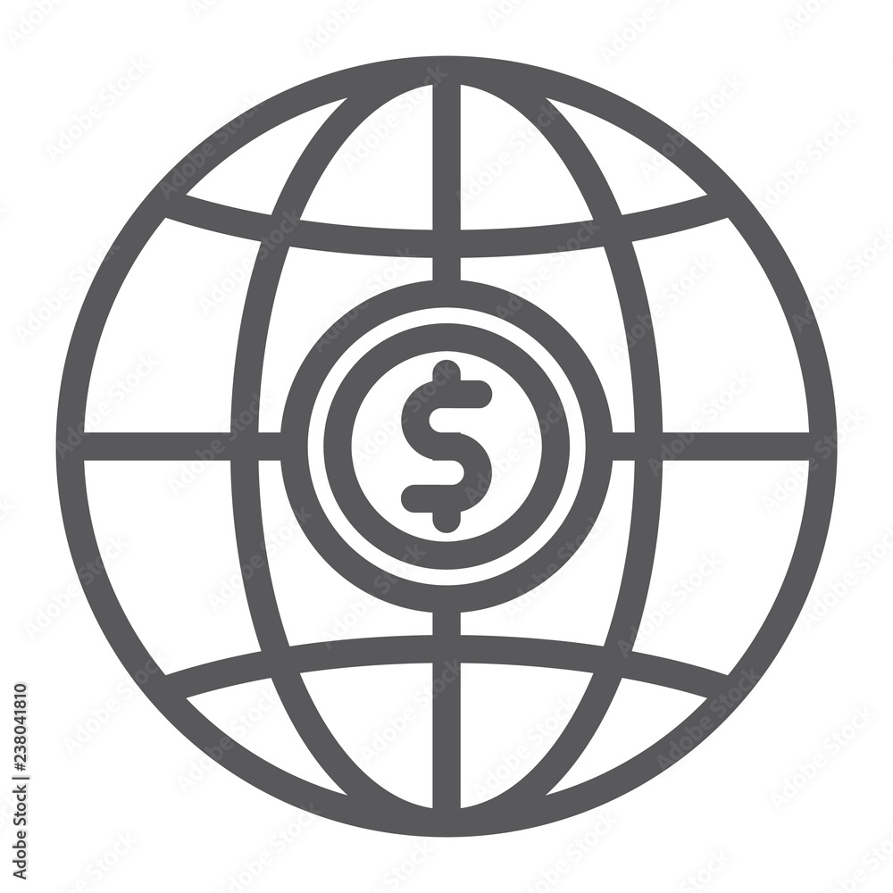 Poster global line icon, planet and world, globe sign, vector graphics, a linear pattern on a white backgro