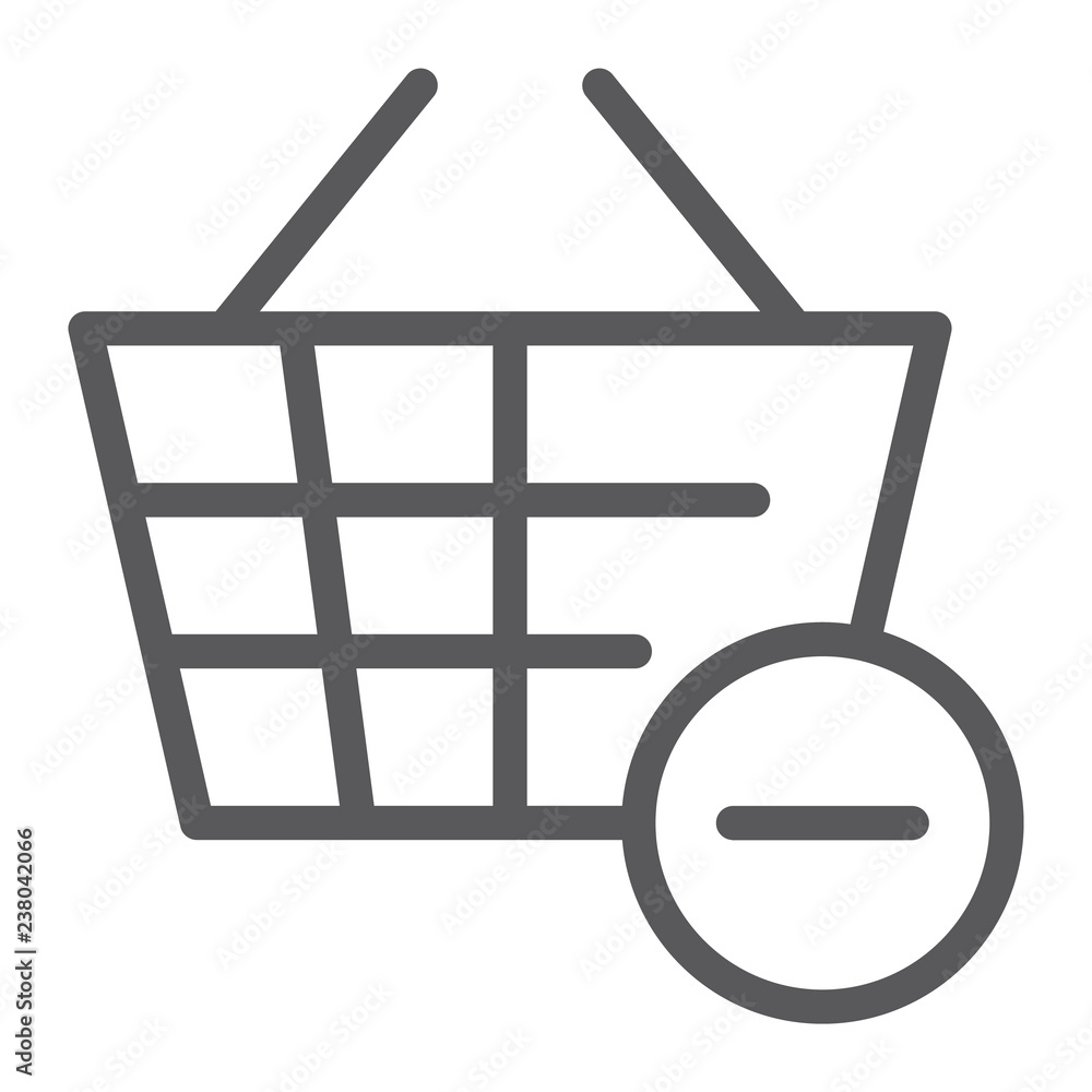 Poster remove from bucket line icon, shopping and commerce, basket sign, vector graphics, a linear pattern 
