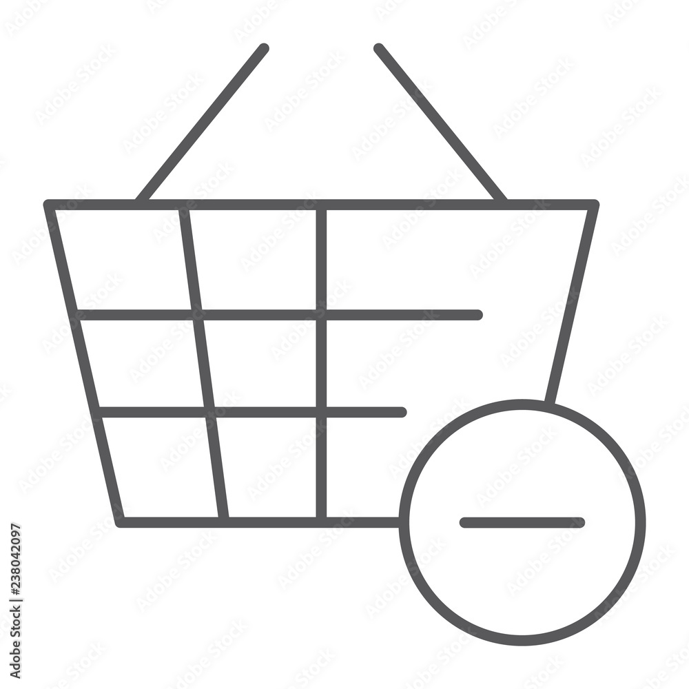 Poster remove from bucket thin line icon, shopping and commerce, basket sign, vector graphics, a linear pat