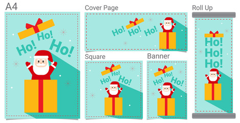 Merry Christmas and Happy New Year Funny Santa Claus and Ribbon Gift  Cartoon for Website Banner, Poster, Social Network Design Artwork, Roll up and Invitation Card Background Vector Illustration