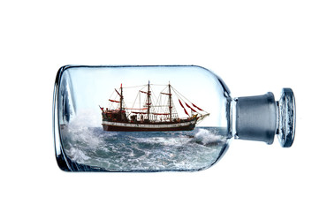 sailing vessel in glass bottle