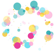 Memphis round confetti festive background in cyan blue, pink and yellow. Childish pattern vector.