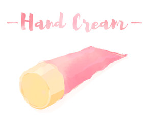 pink watercolored painting vector illustration of a beauty utensil moisturizing cream tube for face.