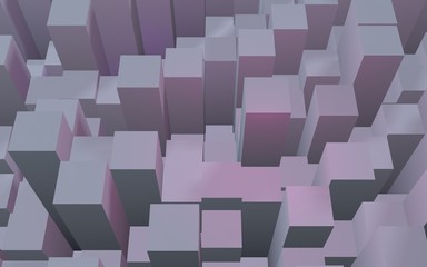 Abstract pink gray elegant cube geometric background. Chaotically advanced rectangular bars. 3D Rendering, 3D illustration