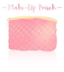 Pink watercolored blue gray painting vector illustration of a beauty utensil retro pouch with padded cloth design.
