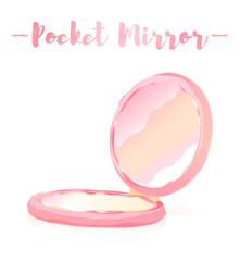 Pink watercolored blue gray painting vector illustration of an pocket mirror.