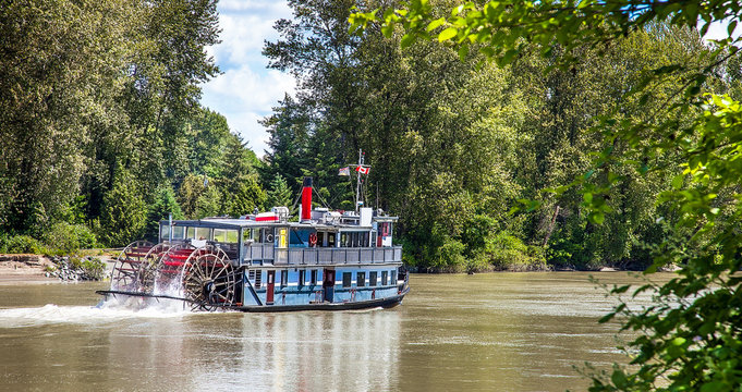 Paddle steamer on the Fraser River at Abbotsford British Columbia Canada