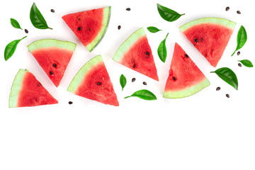 slices of watermelon isolated on white background with copy space for your text. Top view. Flat lay...
