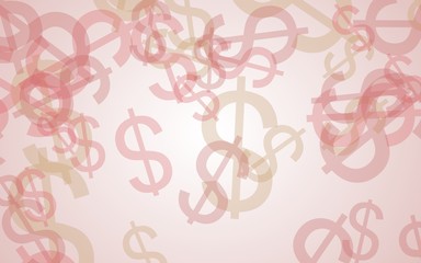 Multicolored translucent dollar signs on white background. Orange tones. 3D illustration