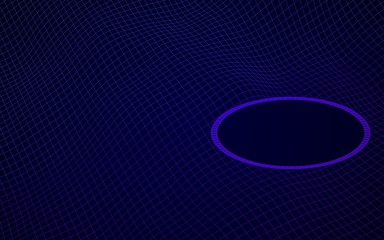 Abstract landscape on a blue background. Cyberspace grid. Mockup. Hi-tech network, technology. Vertical image orientation. 3D illustration