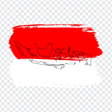 Flag  Indonesia from brush strokes and Blank map Indonesia. High quality map of  Indonesia and flag on transparent background. Stock vector. Vector illustration EPS10.