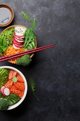 Poke bowl with salmon and vegetables