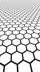 Black honeycomb on a white background. Perspective view on polygon look like honeycomb. Isometric geometry. Vertical image orientation. 3D illustration