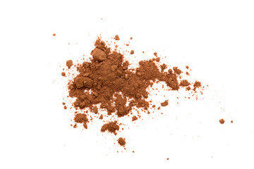 pile of cocoa powder isolated on white background. Top view. Flat lay