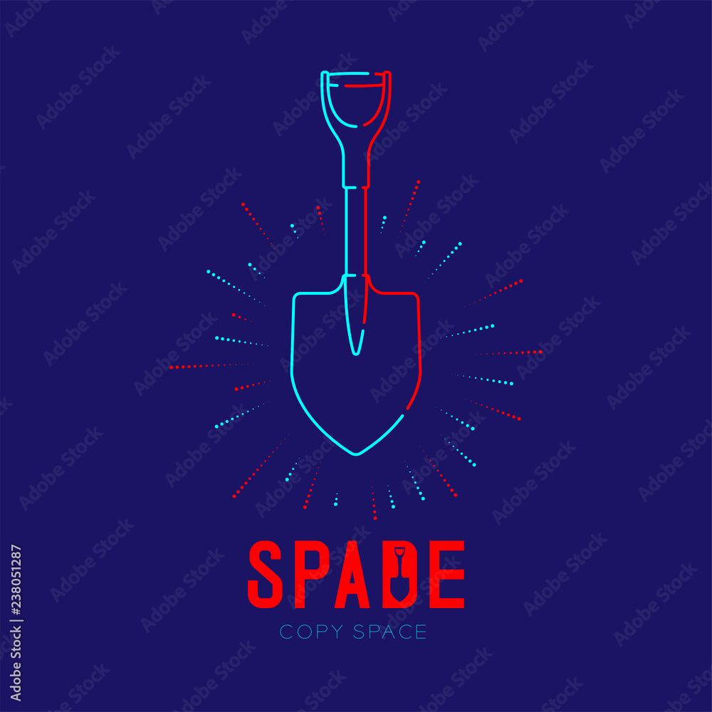 Poster spade with radius frame logo icon outline stroke set dash line design illustration isolated on dark 