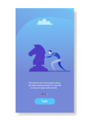 businessman pushing chess figure brainstorming planning process business strategy concept flat vertical copy space