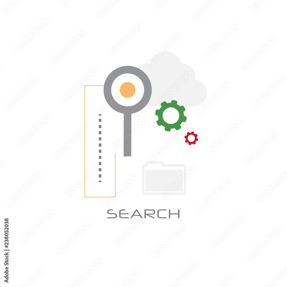 Poster magnifying glass database folder data search concept