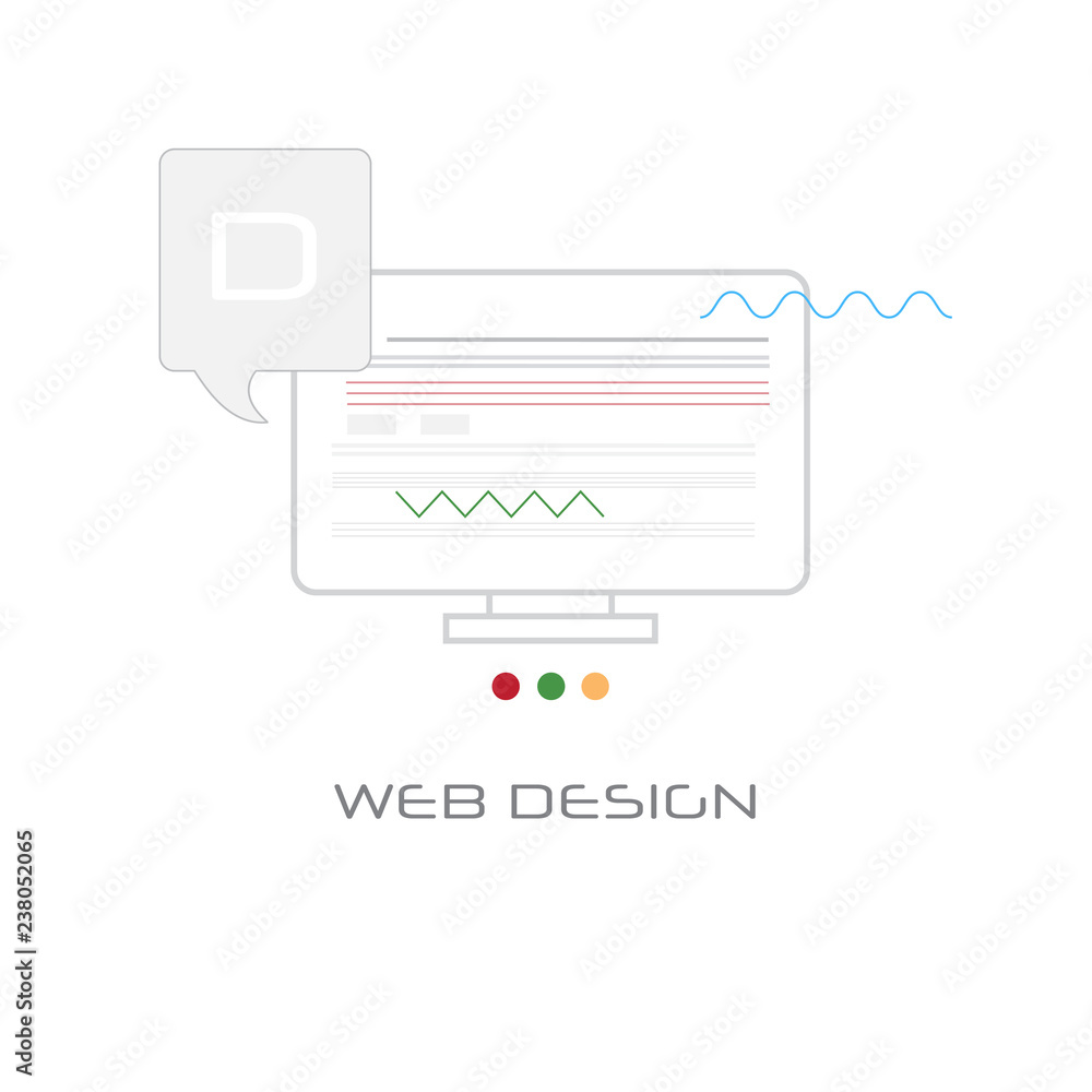 Poster computer screen web design development concept line style isolated