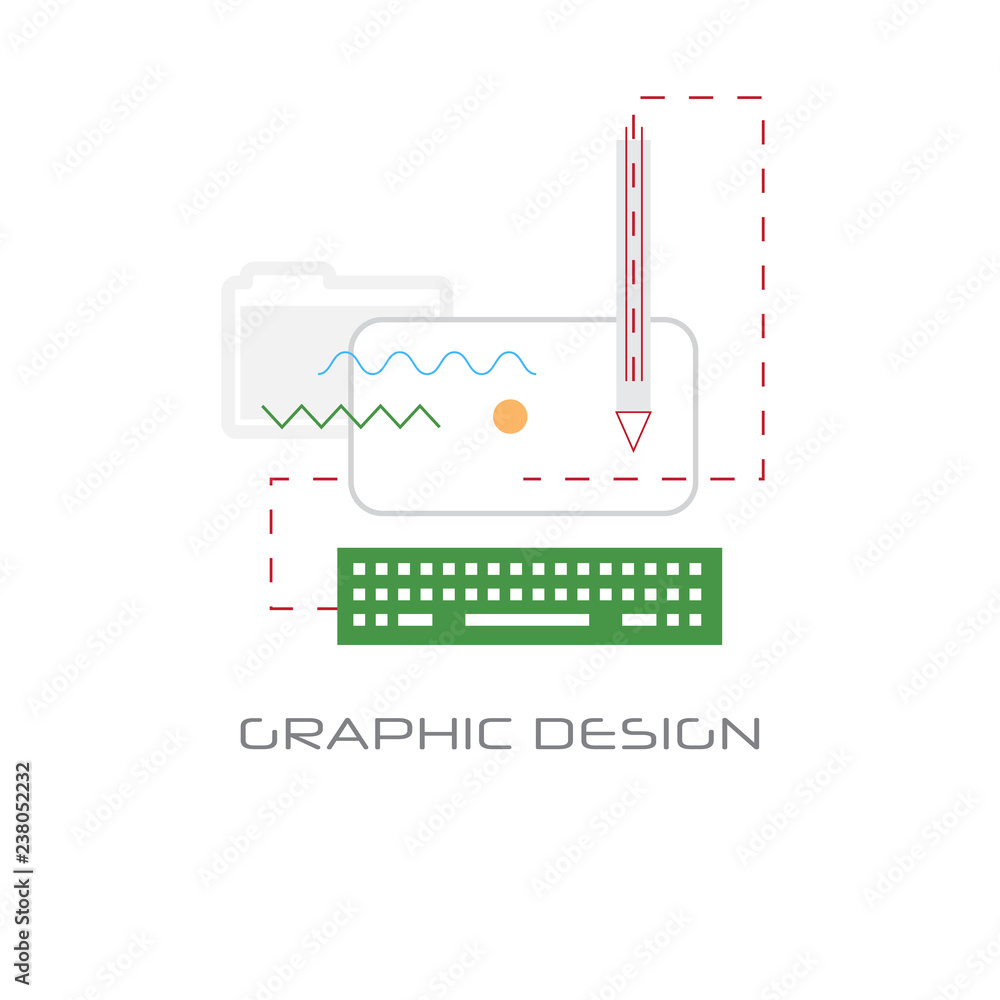 Poster graphic design development computer technology concept line style isolated