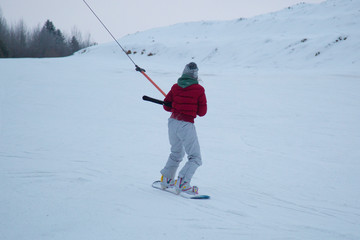 snowboarder rides a snowboard