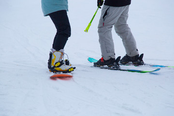 snowboarder rides a snowboard