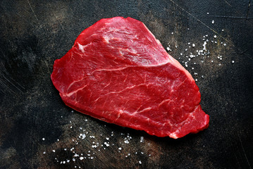Fresh raw organic beef steak.Top view with copy space.