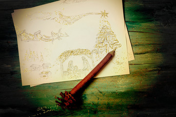 Christmas postcard, Nativity scene