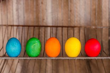 easter cake and easter eggs. Happy easter!   (traditional decoration and treats) easter food. Copy space. top view
