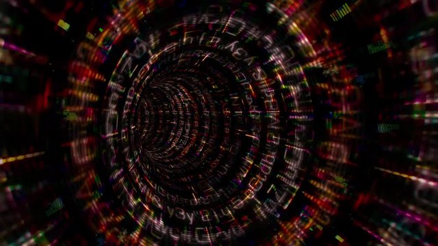 Data Stream 1013: Futuristic vortex tunnel of streaming data and video flux (Loop).