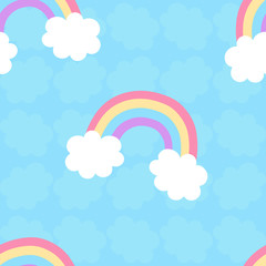 Seamless Vector Pattern of Rainbows and Clouds