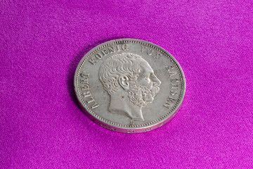 Silver coin of the early 20th century, German Empire, Saxony, 5 marks of 1902, Death of Albert....