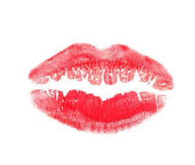 Lipstick kiss mark isolated on white, top view