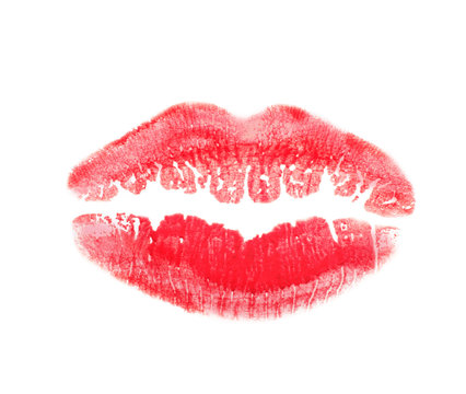 Lipstick kiss mark isolated on white, top view