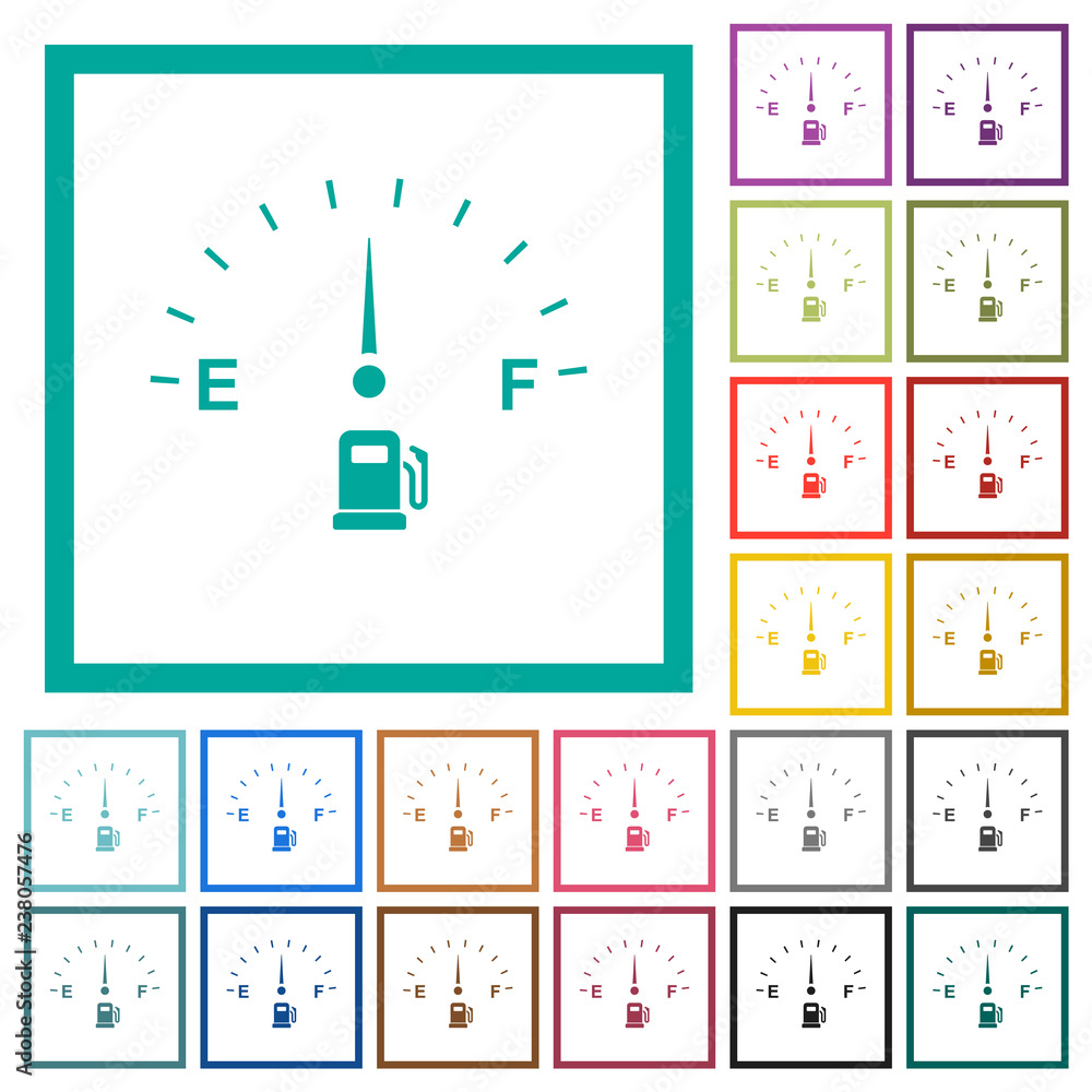 Poster fuel indicator flat color icons with quadrant frames