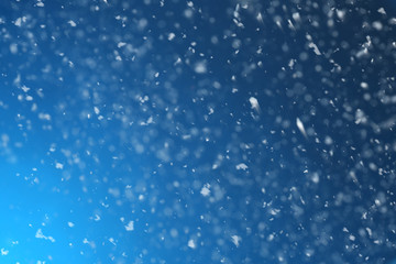 Snow flakes falling on blue background. Winter weather © New Africa