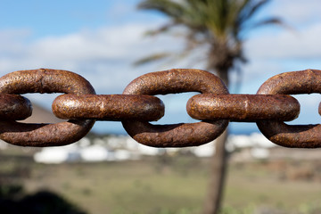 Big rusty chain link. Closely and inseparably connected