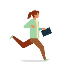 businesswoman running hold paper folder female office worker business woman cartoon character full length flat isolated