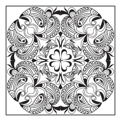 decorative black and white mandala tile isolated on white
