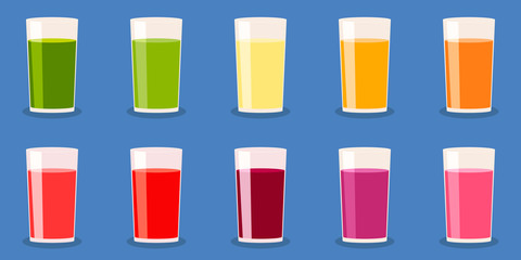 Glass of fresh juice, smoothies. Vector set.