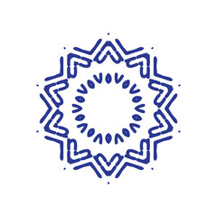 Ethnic symbol in a geometric and symmetrical design.