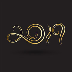 golden 2019 letter on black background, happy new year