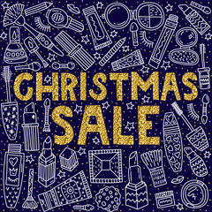 Christmas sale. Lettering with doodles