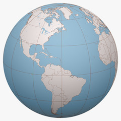 Dominica on the globe. Earth hemisphere centered at the location of the Commonwealth of Dominica. Dominica map.