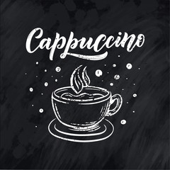 Hand lettering ellement in sketch style for coffee shop or cafe. Hand drawn vintage cartoon design, isolated on background