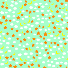 Night sky Stars and Moon. Seamless vector EPS 10 pattern. Christmas holidays