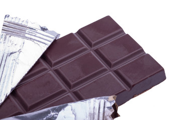 Dark chocolate in packing isolated on white